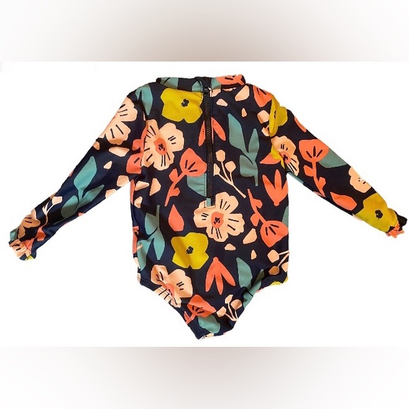 Carters long sleeve navy floral rash guard one piece swimsuit w/ zipper - Sz 12M - Picture 7 of 7